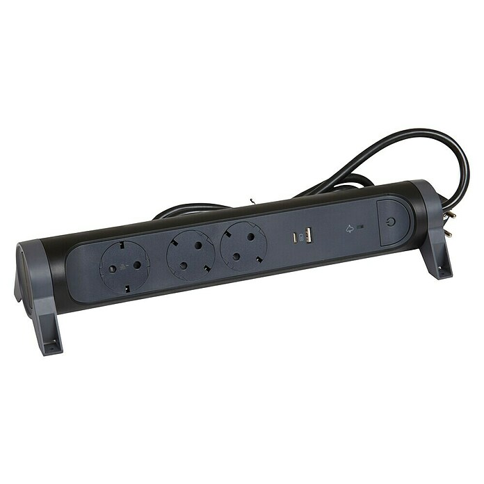 Legrand Base de enchufe múltiple con USB (Negro, Longitud del cable: 1,5 m, IP20, Con interruptor) | BAUHAUS