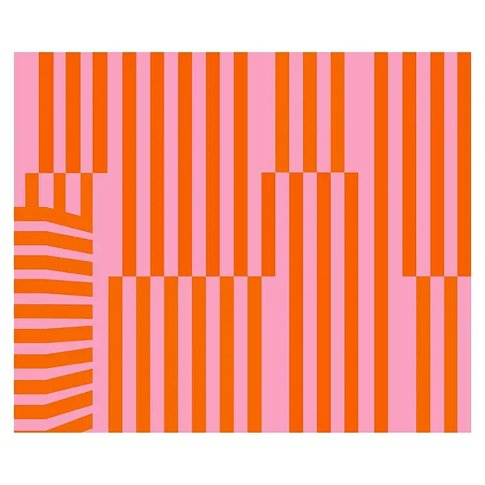 Komar Infinity 2 Fototapete Maximal MinimalismB x H: 300 x 250 cm, Vlies - Abstraktes Streifenmuster in Orange und Rosa, das ein einzigartiges und modernes Designelement bietet.