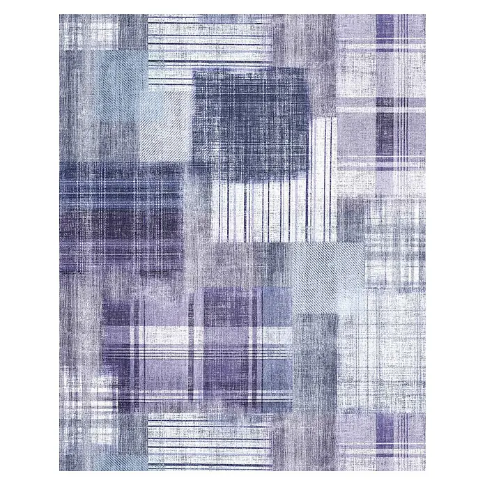 Komar Infinity 2 Fototapete Unique Unity - B x H: 200 x 250 cm, Vlies - Ein Patchwork-Teppich mit verschiedenen Stoffmustern in Blau- und Lilatönen, der ein einzigartiges und künstlerisches Design bietet.