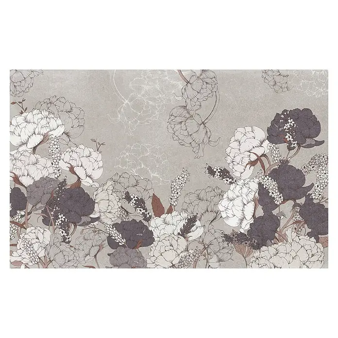 Komar Infinity 2 Fototapete Beautiful BijouxB x H: 400 x 250 cm, Vlies - Elegante Tapete mit detailreichen Blumenmustern in Weiß und Grau. Das florale Design verleiht jedem Raum eine stilvolle und beruhigende Atmosphäre.