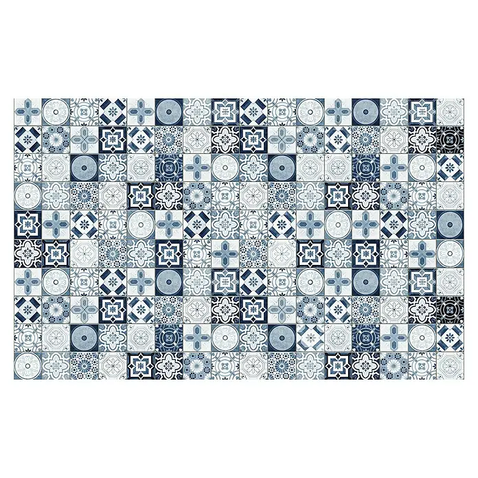 Komar Infinity 2 Fototapete Preferito - B x H: 400 x 250 cm, Vlies - Fliesenmuster in verschiedenen Blautönen mit floralen und geometrischen Designs, ideal für Boden- oder Wanddekoration.