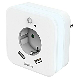 Hama LED-Nachtlicht mit Steckdose, USB, Bewegungs- und Lichtsensor (L x B x H: 7,5 x 8,5 x 8,5 cm, Tageslichtweiß)