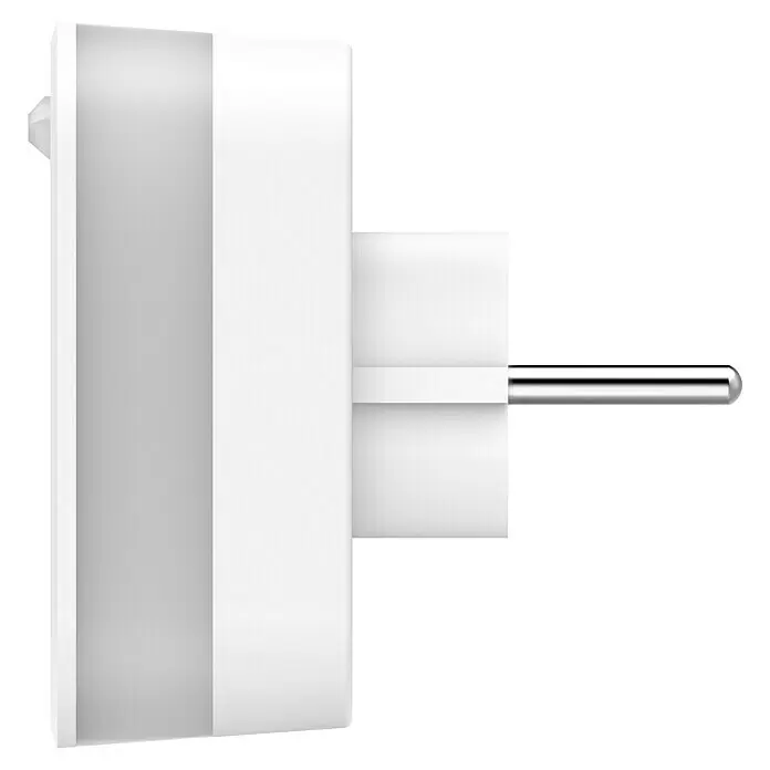 Hama LED-Nachtlicht mit Steckdose, USB, Bewegungs- und Lichtsensor - L x B x H: 7,5 x 8,5 x 8,5 cm, Tageslichtweiß - Weißer elektrischer Steckeradapter mit einem Metallstift.