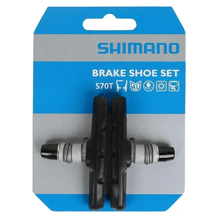 Shimano Bremsschuh S70T - Anzahl Paare: 1 Stk. - Shimano S70T Bremsbelagsatz für Fahrräder, bietet zuverlässige Bremsleistung unter verschiedenen Bedingungen. Ideal für sicheres Fahren.