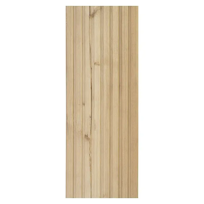 Tarima para terraza Douglasie - Abeto de Douglas, 200 x 14,5 x 2,8 cm, Amarillo rojizo - Primer plano de una tabla de madera con grano y pequeñas grietas, ideal para diseños rústicos.