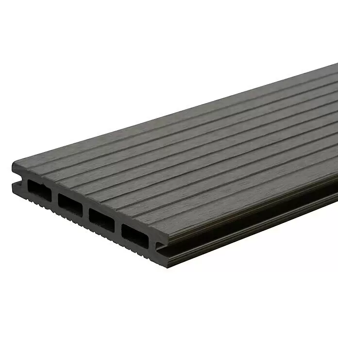 WPC-Terrassendiele Dark Grey - 300 x 13,5 x 2,1 cm, Dunkelgrau - Dunkelgraues Hohlkammer-WPC-Terrassendiel mit geriffelter Oberfläche.