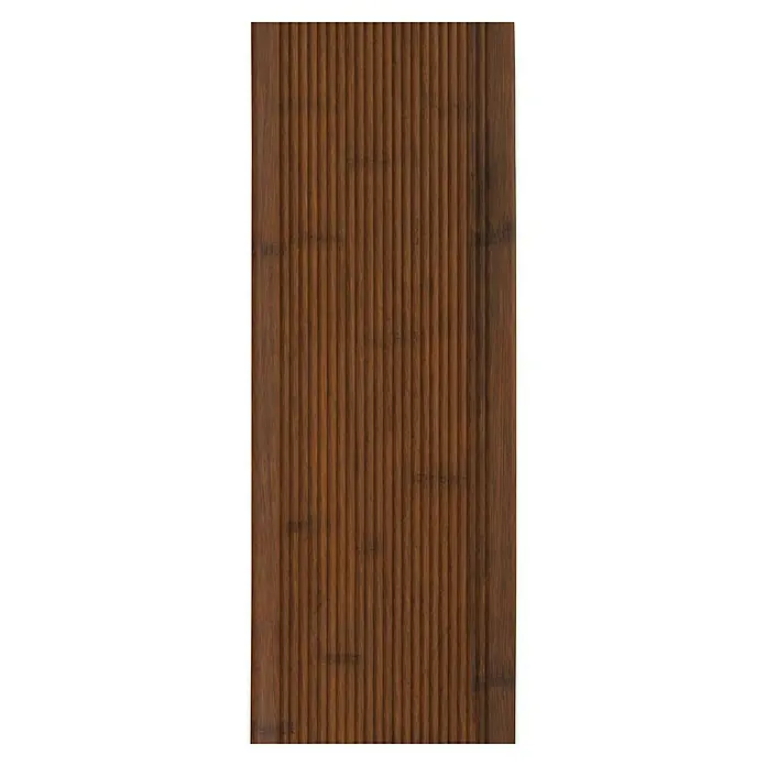 CoBaM Terrassendiele - Bambus, 220 x 14 x 2 cm, Braun - Nahaufnahme einer dunkelbraunen, geriffelten Bambusplatte. Ideal für Möbel oder Wandverkleidungen mit natürlicher Textur.