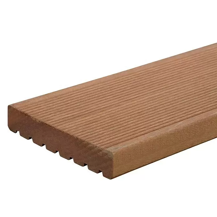 Terrassendiele Premium/Select - Bangkirai, 200 x 14,5 x 2,5 cm, Braun - Braune, geriffelte WPC-Terrassendiele mit profilierter Unterseite.