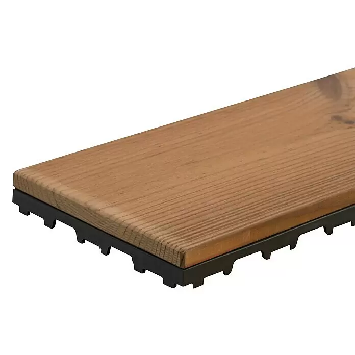 Klickfliese Smartplank - Kiefer, 118,4 x 15,1 x 2,8 cm, Braun, 1 Stk. - Braune Holz-Terrassenfliese mit schwarzer Kunststoff-Verbindungsbasis.