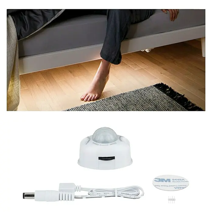 Paulmann Sensor de movimiento YourLED Night - Plateado - Tira de luz inteligente para la cama con sensor de movimiento para una iluminación suave al levantarse.