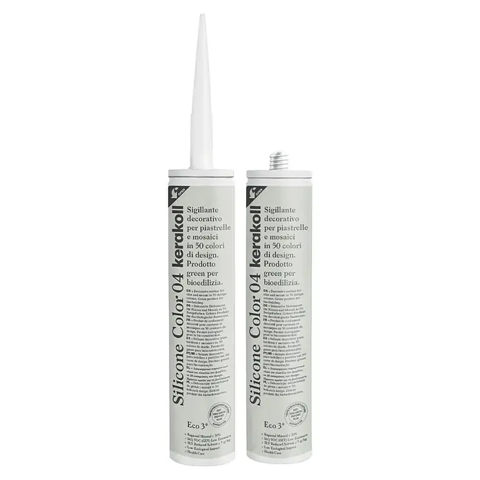 Kerakoll Silicona universal Color - Tono de color: 04, 310 ml - Dos tubos de Kerakoll Silicone Color 04, un sellante decorativo para baldosas y mosaicos en 50 colores, producto verde para la construcción de viviendas.