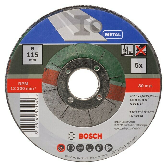 Bosch Trennscheibe A 30 S BF (Geeignet für: Metall, Durchmesser Scheibe: 115 mm, Stärke Scheibe: 2,5 mm, 5 Stk.) | BAUHAUS