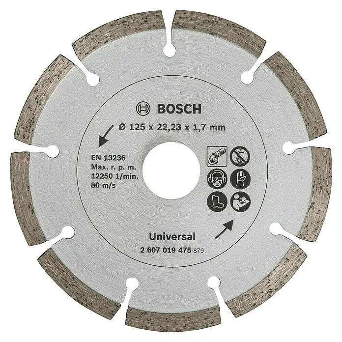 Bosch Diamant-Trennscheibe - Durchmesser Scheibe: 125 mm, Geeignet für: Baumaterialien, 1 Stk. - BOSCH Universal Diamanttrennscheibe mit einem Durchmesser von 125 mm für präzise und saubere Schnitte in verschiedenen Materialien.