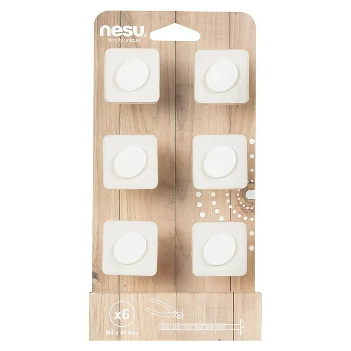 Nesu Tirador para muebles Cuadrado Shabby 6 uds. - L x An x Al: 3,5 x 3,5 x 3,2 cm, Madera - Un paquete de Nesunagel con seis clavos blancos, ideales para proyectos de bricolaje y reparaciones en el hogar. Simplemente únicos.