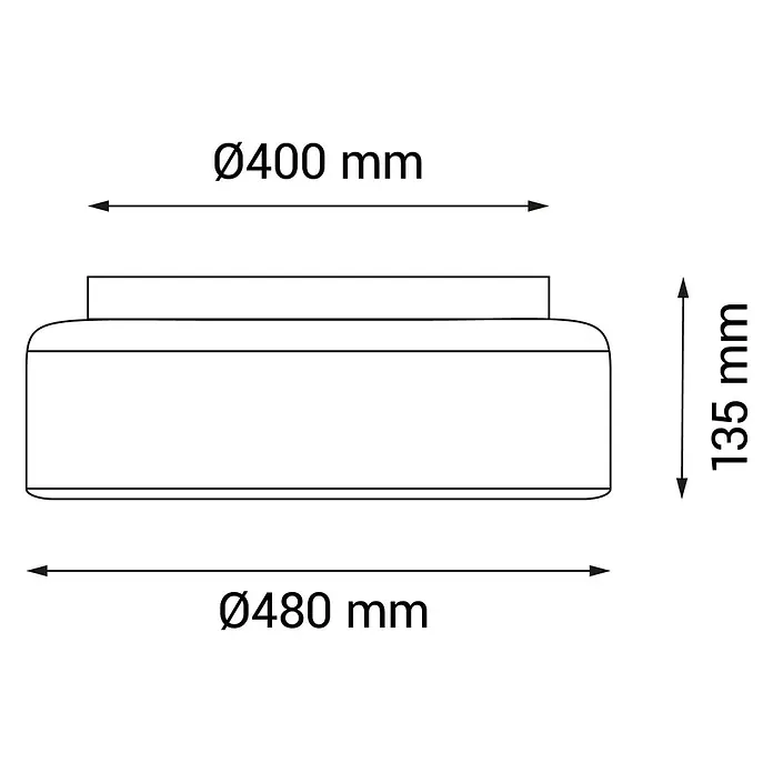 Sulion Ventilador de techo Alan - Blanco, 48 cm, 38 W, Blanco neutro - Ilustración de una luminaria con las dimensiones Ø400 mm y Ø480 mm, altura 135 mm.