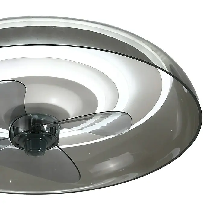 Sulion Ventilador de techo Javilex - Gris translucido, 50 cm, 34 W, Blanco neutro - Primer plano de un ventilador de techo moderno y elegante con palas transparentes y un diseño de carcasa elegante.