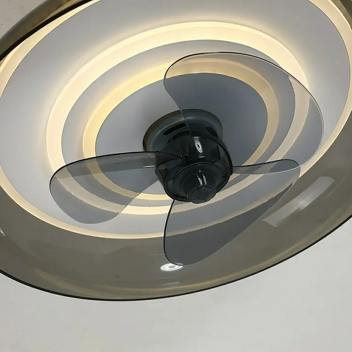Sulion Ventilador de techo Javilex - Gris translucido, 50 cm, 34 W, Blanco neutro - Moderna lámpara de techo con ventilador integrado. El diseño presenta anillos concéntricos y palas de rotor transparentes.