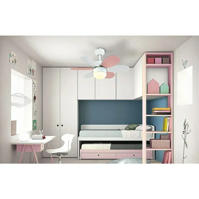 Sulion Ventilador de techo Lollipop - Multicolor pastel, 76 cm, 40 W - Este ventilador de techo blanco y rosa con luz integrada es un atractivo decorativo y funcional en la habitación de los niños.