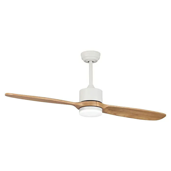 Sulion Ventilador de techo Bambu - Blanco/Marrón, 132 cm, 21 W, Blanco neutro - Elegante ventilador de techo con dos aspas de madera y cuerpo blanco. Un elemento de iluminación con estilo para cualquier habitación.