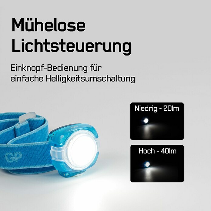 GP Stirnlampe CH31 (Blau, Batteriebetrieben, LED, 40 lm, Kunststoff) | BAUHAUS