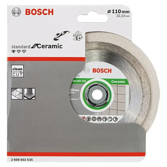 Bosch Professional Diamant-Trennscheibe Standard for Ceramic - Durchmesser Scheibe: 110 mm, Höhe Segment: 7,5 mm - Bosch Standard for Ceramic Trennscheibe mit einem Durchmesser von 110 mm für saubere Schnitte in Keramik.