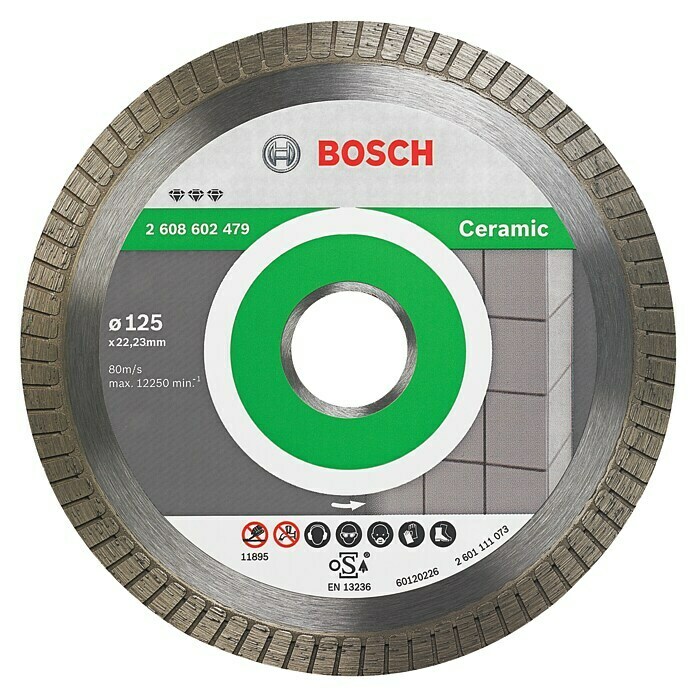 Bosch Diamant-Trennscheibe Best for Ceramic Extra Clean Turbo (Durchmesser: 125 mm, Bohrung: 22,23 mm, Geeignet für: Porzellan, 1 Stk.) | BAUHAUS