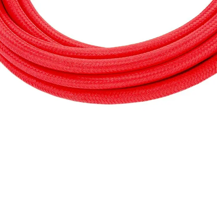 Chacon Cable textil decorativo - 3 m, Rojo - Primer plano de un cable textil rojo en bucle sobre un fondo blanco.