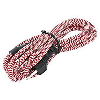 Chacon Cable textil con interruptor (2 m, Blanco/Rojo, H03VV-F, Número de cables: 2, 0,75 mm²)