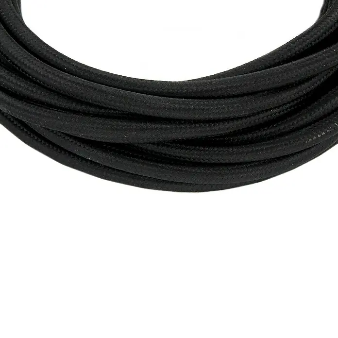 Chacon Cable textil decorativo - 5 m, Negro - Cable textil negro, ideal para lámparas y luces. La funda le da al cable un aspecto elegante y protege los conductores internos.