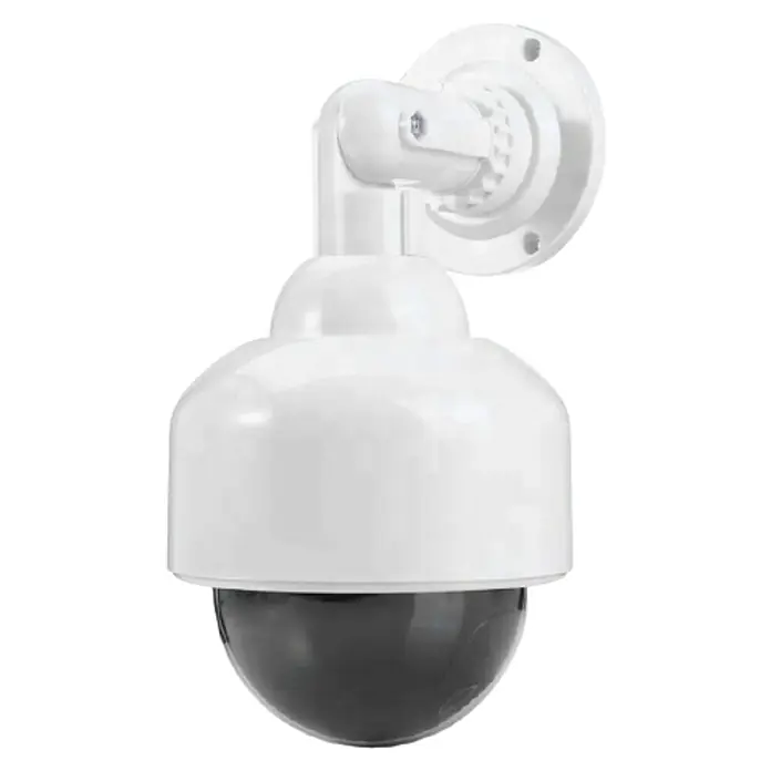 Chacon Cámara de vigilancia falsa Domo exterior - Blanco - Cámara de vigilancia blanca con soporte giratorio para montaje en pared, ideal para interiores y exteriores.