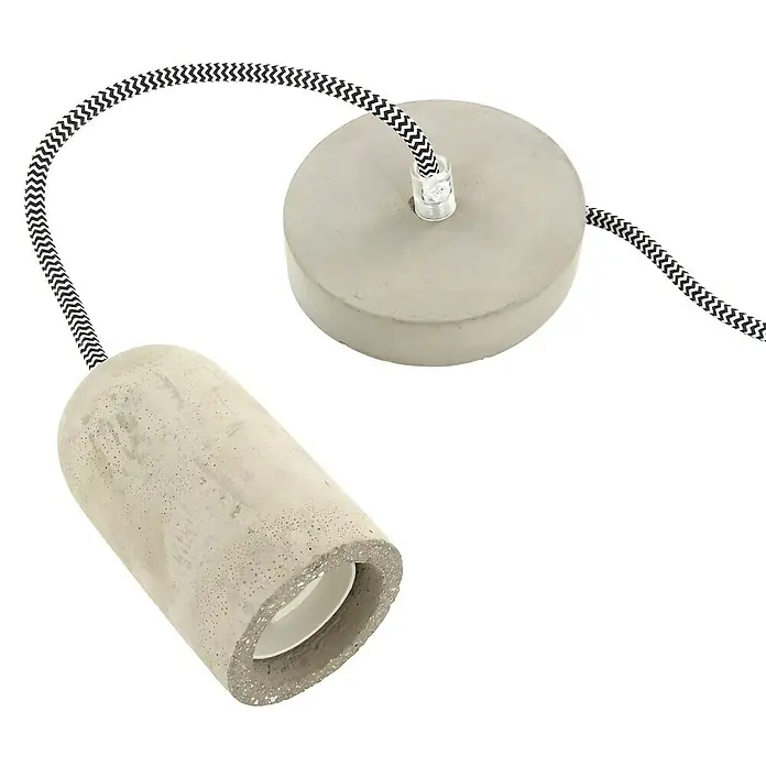 Chacon Casquillo de hormigón - Hormigón, Gris, 1 ud. - Lámpara colgante de hormigón con cable estampado en blanco y negro, ideal para un interior moderno y minimalista. Perfecta para salones o comedores.