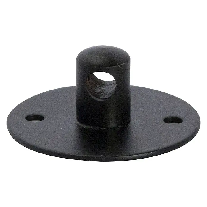 Chacon Gancho para colgar lámparas de techo - Negro - Un soporte negro con una base redonda y un accesorio cilíndrico con un agujero en el centro, aislado en negro.