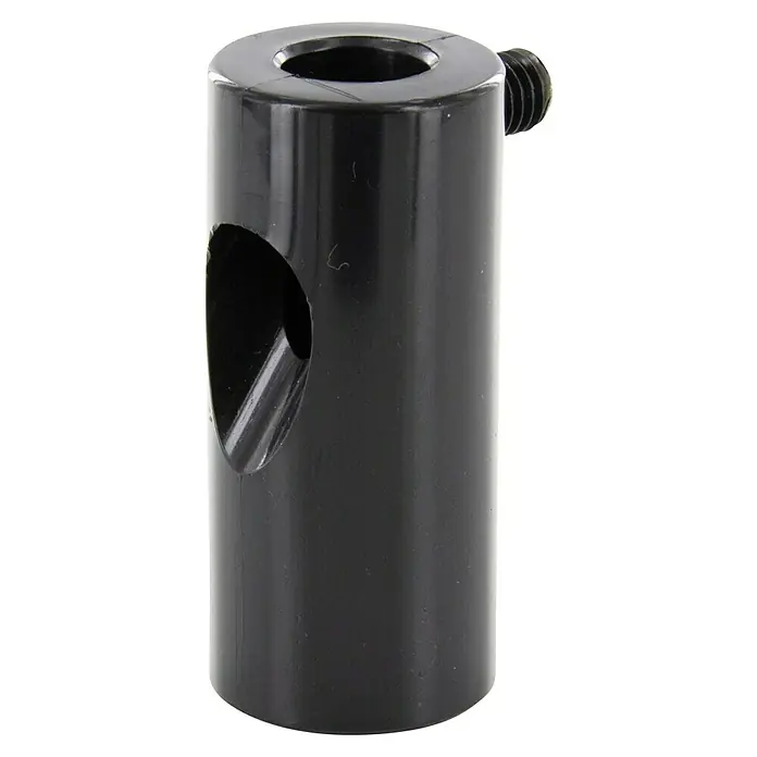 Chacon Gancho para colgar para lámparas descentrado - Negro, 1 pzs. - Una funda cilíndrica de plástico negro con un agujero en el lateral y un tornillo en la parte superior.