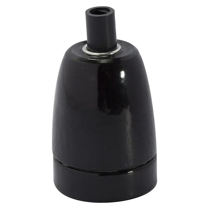 Chacon Casquillo cerámico - Cerámica, Negro, 1 ud. - Primer plano de un portalámparas negro, utilizado para luces o lámparas colgantes.