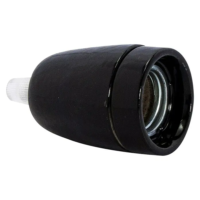 Chacon Casquillo cerámico - Cerámica, Negro, 1 ud. - Portalámparas negro con botón giratorio blanco e inserción metálica para bombillas, ideal para proyectos de iluminación DIY.
