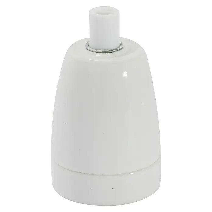 Chacon Casquillo cerámico - Cerámica, Blanco, 1 ud. - Portalámparas de cerámica blanca con pantalla redonda y elemento metálico para una fijación segura de la bombilla.