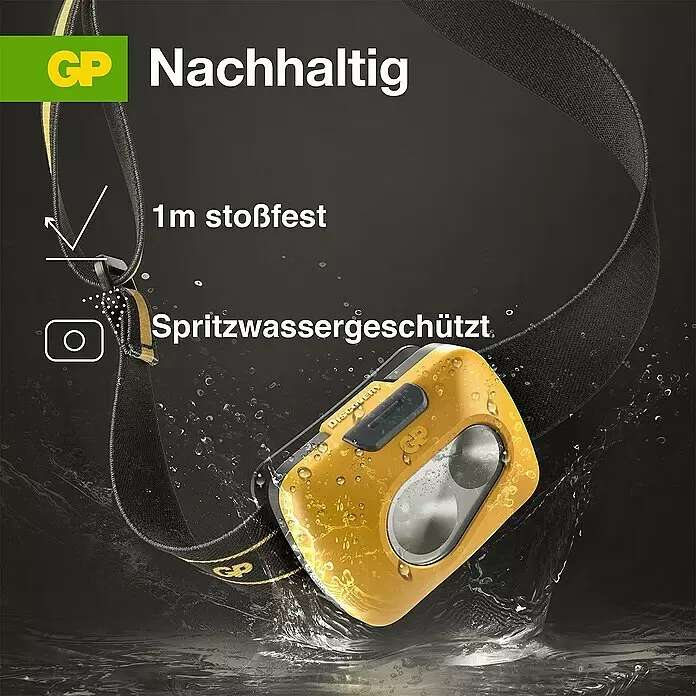 GP Stirnlampe CH42 - 59 x 45,6 x 33,5 mm, 40 lm - 110 lm, IPX4 - Informationsansicht