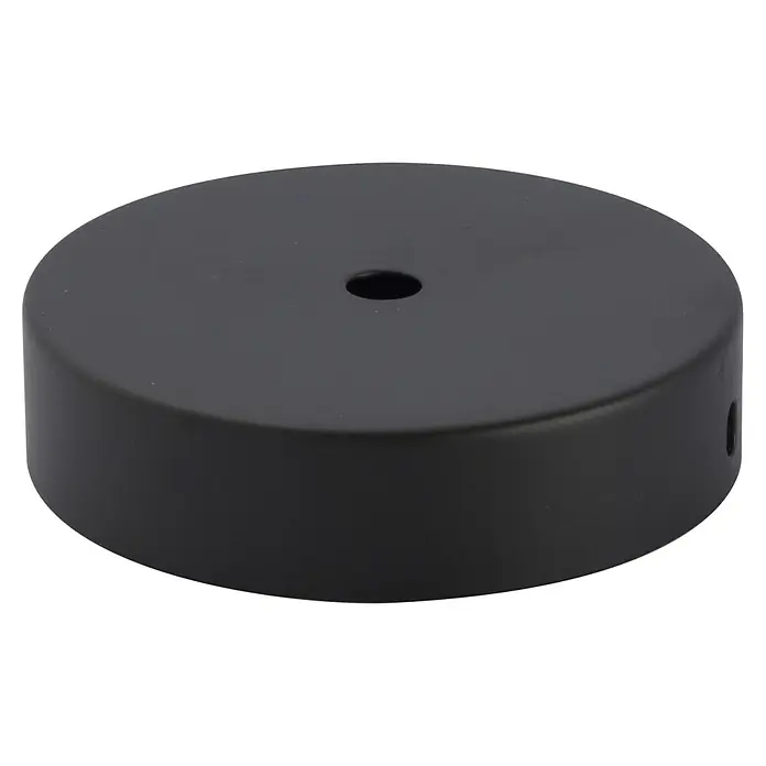 Chacon Baldaquín de lámpara metálico - Metal, Negro, Número de cables: 1 ud. - Primer plano de un dosel de techo redondo negro con un agujero en el centro, ideal para la instalación de lámparas de techo.