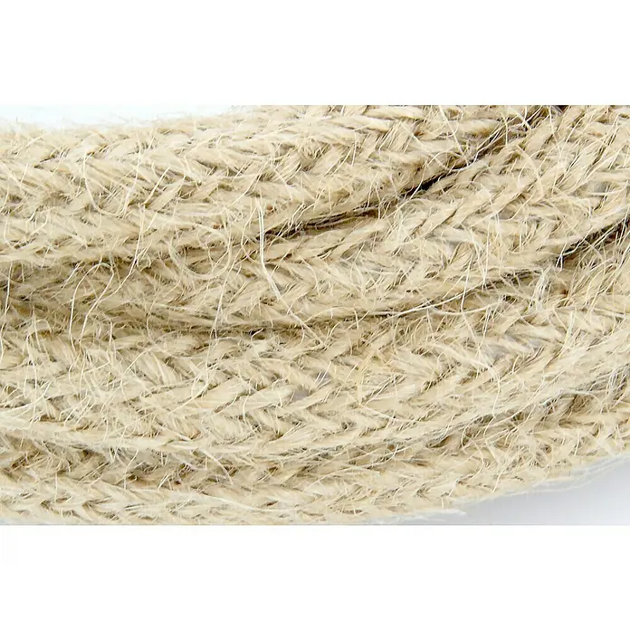 Chacon Cable textil decorativo - 3 m, Beige - Primer plano de una cuerda gruesa de fibra natural, mostrando su textura robusta y color claro. Ideal para decoración rústica y utilidad resistente.