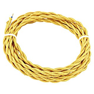 Cable textil trenzado decorativo  (Dorado, Largo: 3 m, H03VVH2-F2x0,75)