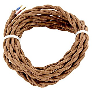Cable textil trenzado decorativo  (Marrón, Largo: 3 m, H03VVH2-F2x0,75)