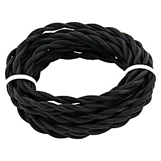 Chacon Cable textil trenzado decorativo  (Negro, Largo: 3 m, H03VVH2-F, Número de cables: 2, 0,75 mm²)