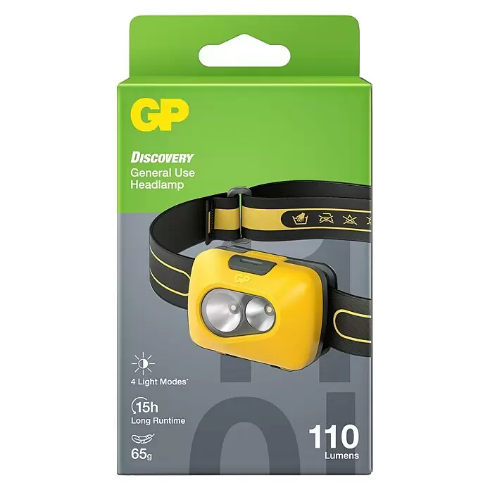 GP Stirnlampe CH42 - 59 x 45,6 x 33,5 mm, 40 lm - 110 lm, IPX4 - Vorderansicht