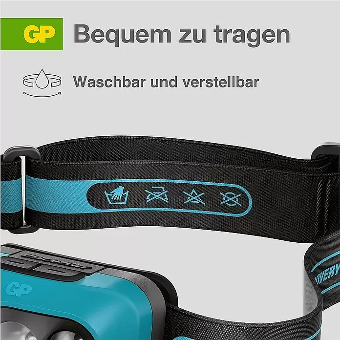 GP Stirnlampe CH44 - 61 x 47 x 37,3 mm, 35 lm - 300 lm, IPX4 - Informationsansicht