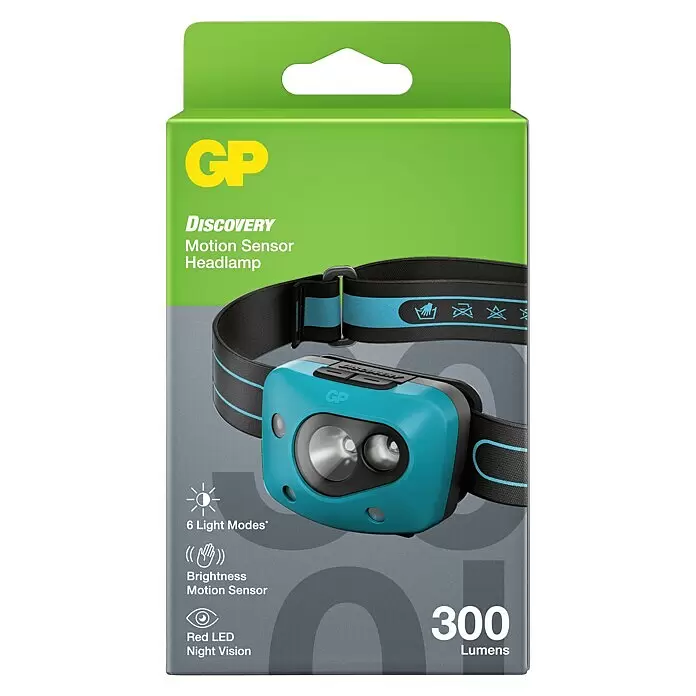 GP Stirnlampe CH44 - 61 x 47 x 37,3 mm, 35 lm - 300 lm, IPX4 - Vorderansicht