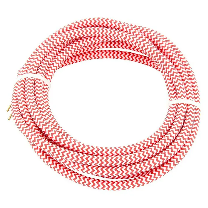 Chacon Cable textil decorativo - 3 m, Rojo/Blanco - El cable textil rojo y blanco está enrollado en forma circular y sujetado con una brida. Es un cable eléctrico de alta calidad.