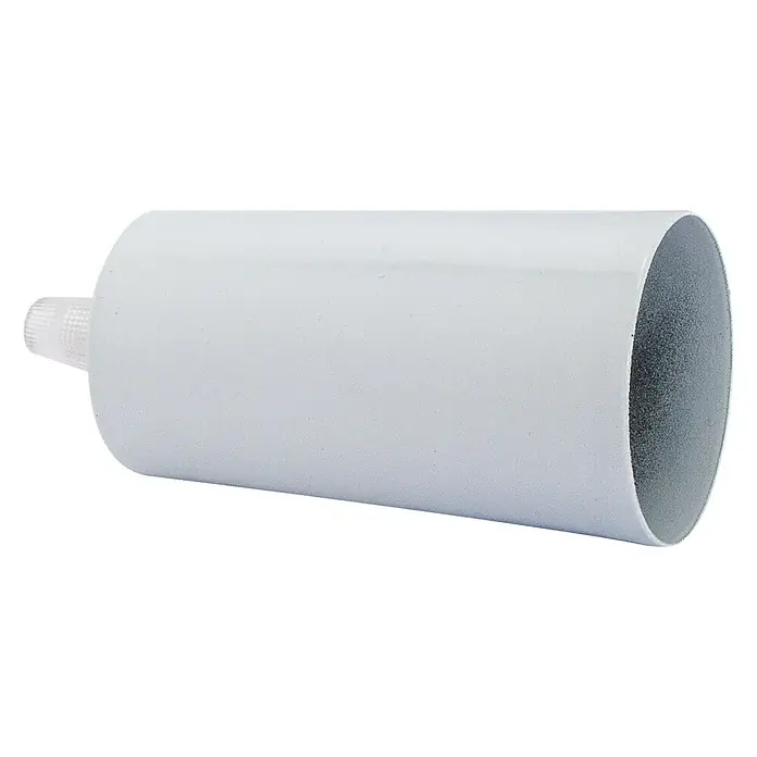 Chacon Casquillo metálico - Metal, Blanco, 1 ud. - Primer plano de un cartucho blanco para silicona o adhesivo sobre un fondo negro.