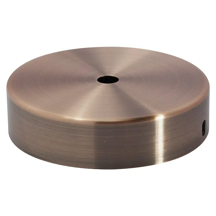 Chacon Baldaquín de lámpara metálico - Metal, Cobre - Primer plano de un dosel de techo de metal color bronce con un agujero central, ideal para instalaciones de iluminación elegantes.