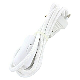 Chacon Cable textil con interruptor (2 m, Blanco, H03VV-F, Número de cables: 2, 0,75 mm²)
