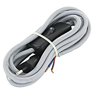 Chacon Cable textil con interruptor (2 m, Gris, H03VV-F, Número de cables: 2, 0,75 mm²)